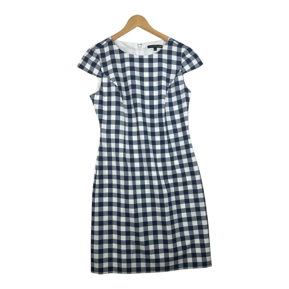 New Preston & York Plaid Cap Sleeve Josie Dress size 6 Blue/White